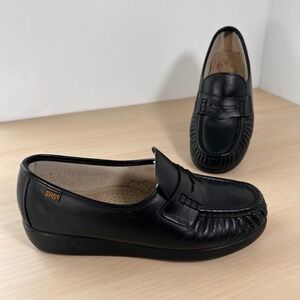 SAS Penny Loafers Women 7.5 Black Leather Handsewn Slip On Comfort Shoes
